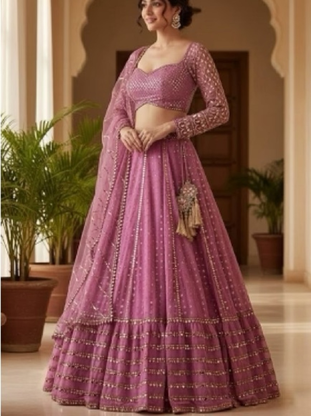 Baby Pink Embroidery Georgette Lehenga Set